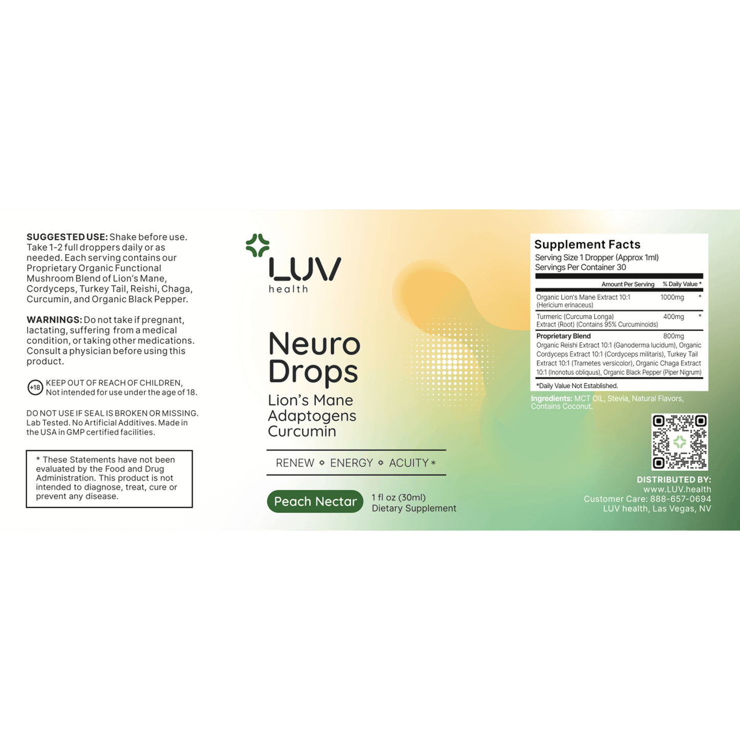 LUV Neuro Drops product label