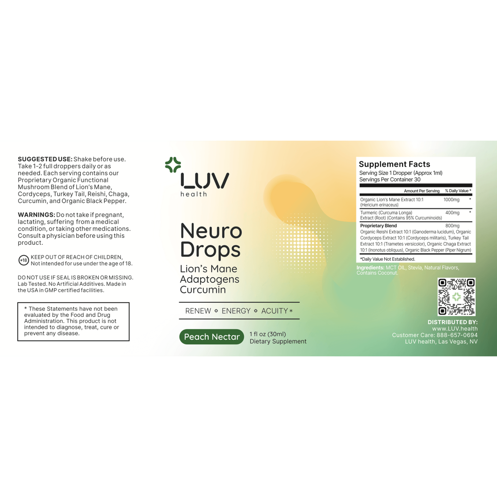 LUV Neuro Drops product label