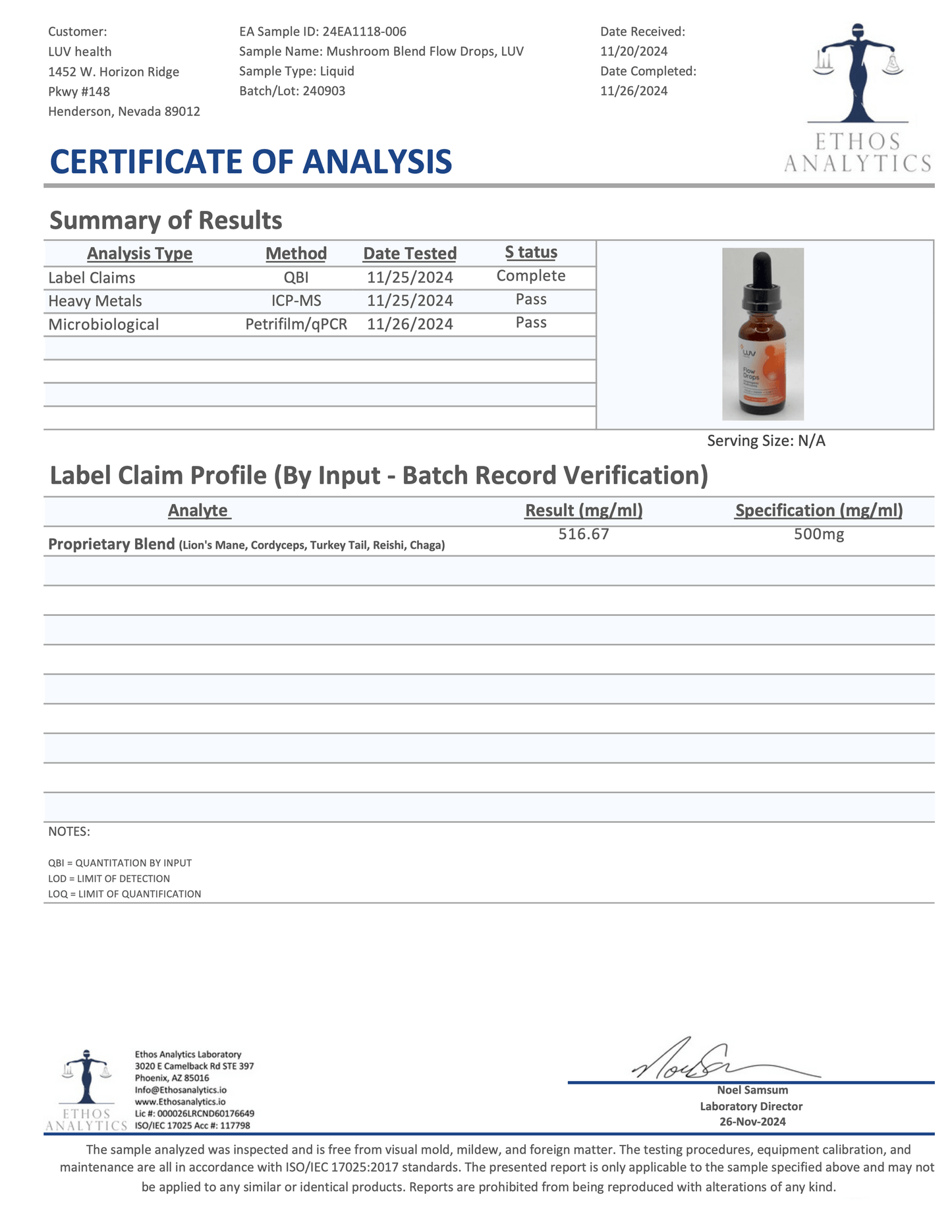 LUV Flow Drops (COA) document